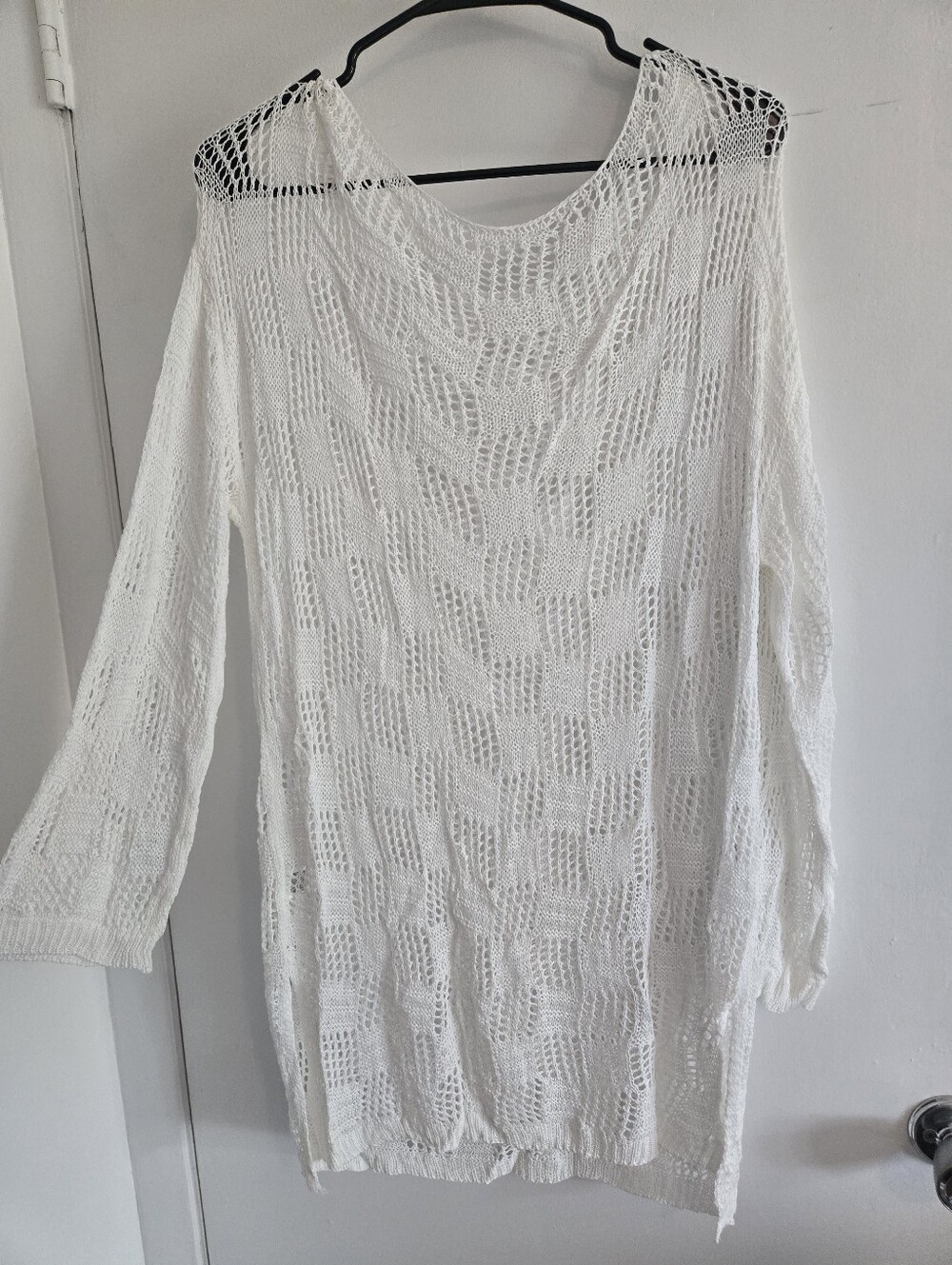 SHEIN White Open-Weave Scoop Neck Swim Cover